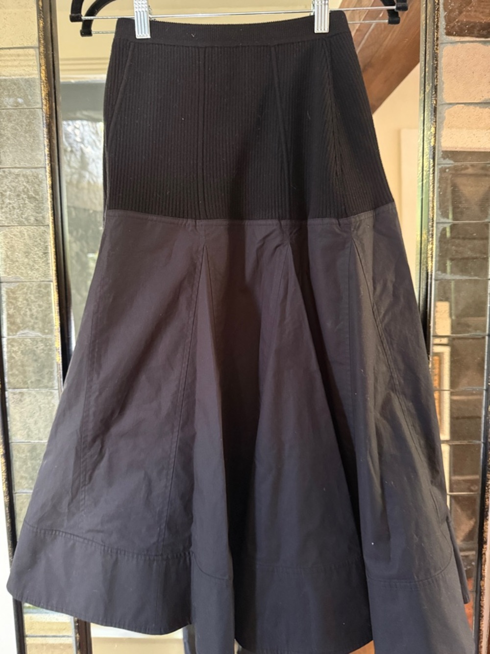 3.1 Phillip Lim Black A-Line Midi Skirt with Ribbed Waist